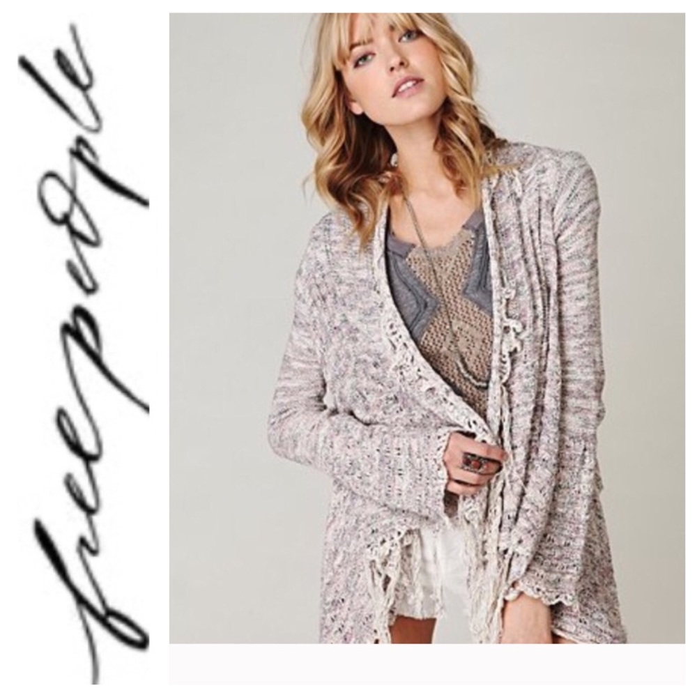 FREE PEOPLE FANTASY FRINGE BOHO OPEN FRONT CARDIGAN SMALL